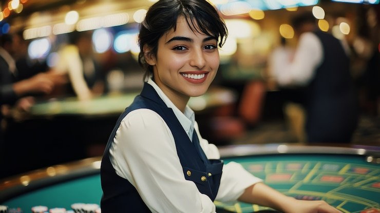 Meja Live Baccarat dengan dealer di studio mnctoto